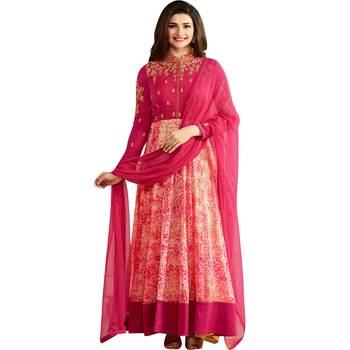 Pink Embroidered Georgette Anarkali Salwar With Dupatta 3