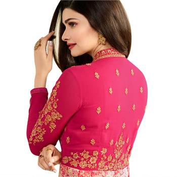 Pink Embroidered Georgette Anarkali Salwar With Dupatta 4