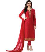 Red Embroidered Brasso Salwar With Dupatta