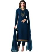 Blue embroidered brasso salwar with dupatta