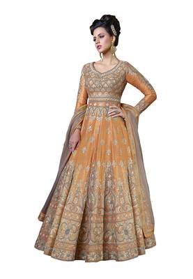 Orange embroidered banglori silk anarkali salwar with dupatta 1