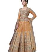 Orange embroidered banglori silk anarkali salwar with dupatta