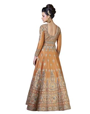 Orange embroidered banglori silk anarkali salwar with dupatta 2