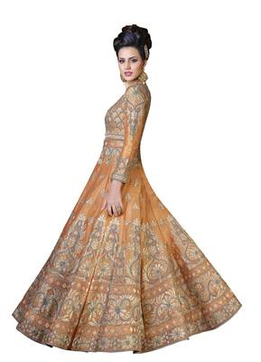 Orange embroidered banglori silk anarkali salwar with dupatta 3