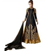 Black embroidered silk anarkali salwar with dupatta