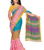 Multicolor printed chiffon saree with blouse