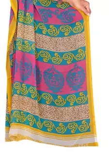 Multicolor printed chiffon saree with blouse