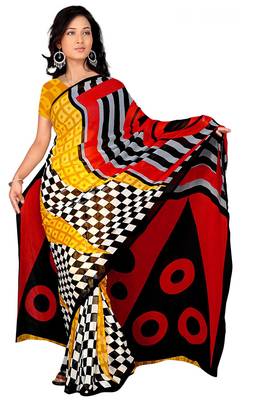 Multicolor printed georgette saree with blouse 1