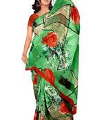 Green printed georgette saree with blouse