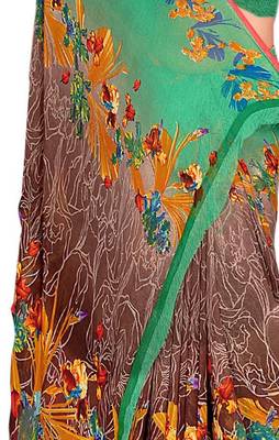 Brown printed georgette saree with blouse 2