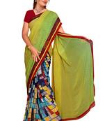 Light green printed georgette saree with blouse