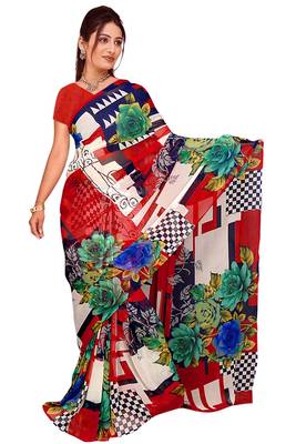 Multicolor printed georgette saree with blouse 1