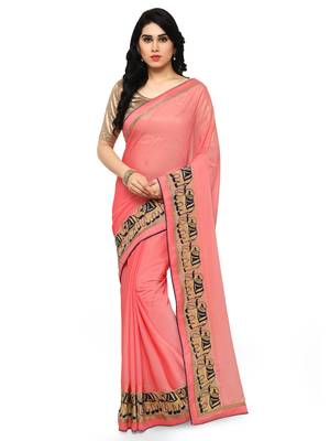 Red Embroidered Chiffon Saree With Blouse 1