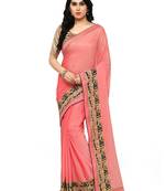 Red Embroidered Chiffon Saree With Blouse