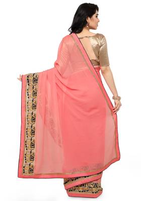 Red Embroidered Chiffon Saree With Blouse 2