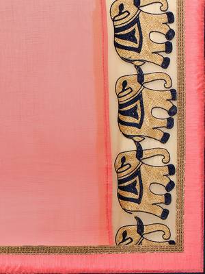 Red Embroidered Chiffon Saree With Blouse 3