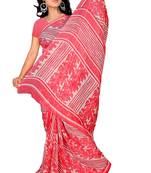 Pink printed georgette saree with blouse