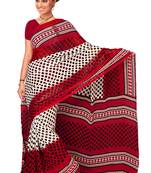 White printed georgette saree with blouse