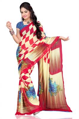 Multicolor printed georgette saree with blouse 1