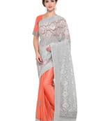 Peach Embroidered Lycra Saree With Blouse