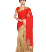 Beige Embroidered Chiffon Saree With Blouse
