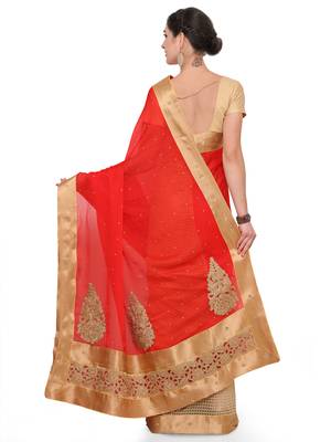 Beige Embroidered Chiffon Saree With Blouse 2