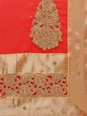 Beige Embroidered Chiffon Saree With Blouse 3