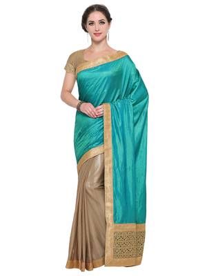 Turquoise embroidered chiffon saree with blouse 1