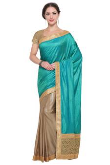 Turquoise embroidered chiffon saree with blouse