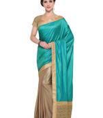 Turquoise embroidered chiffon saree with blouse