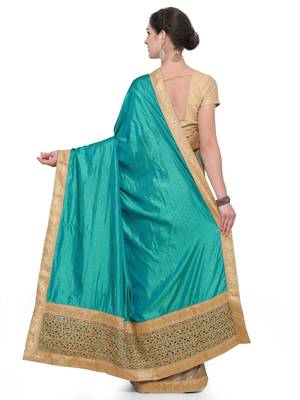 Turquoise embroidered chiffon saree with blouse 2
