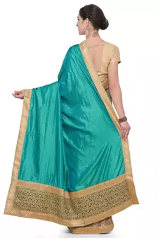 Turquoise embroidered chiffon saree with blouse
