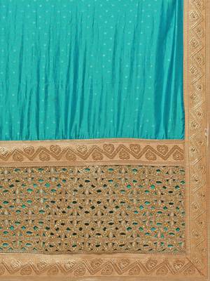 Turquoise embroidered chiffon saree with blouse 3