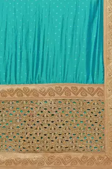 Turquoise embroidered chiffon saree with blouse