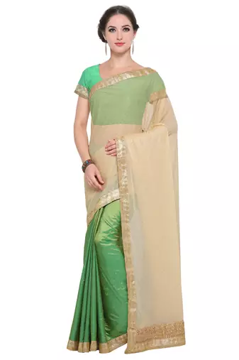 Green Embroidered Chiffion Saree With Blouse
