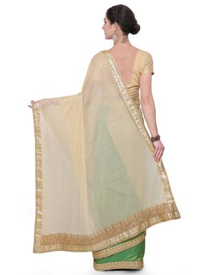 Green Embroidered Chiffion Saree With Blouse 2
