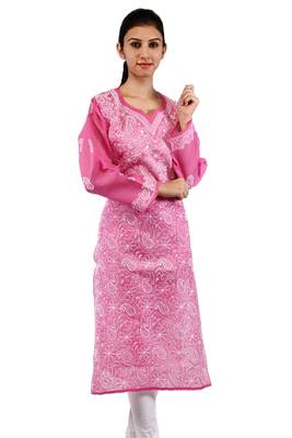 Pink embroidered cotton stitched kurtas-and-kurtis 1