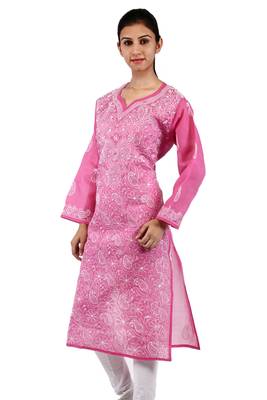 Pink embroidered cotton stitched kurtas-and-kurtis 2
