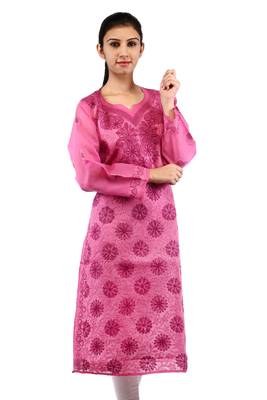 Pink embroidered cotton stitched kurtas-and-kurtis 1