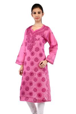 Pink embroidered cotton stitched kurtas-and-kurtis 2