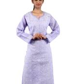 Purple embroidered cotton stitched kurtas-and-kurtis