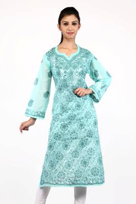 Green embroidered cotton stitched kurtas-and-kurtis 1