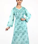 Green embroidered cotton stitched kurtas-and-kurtis