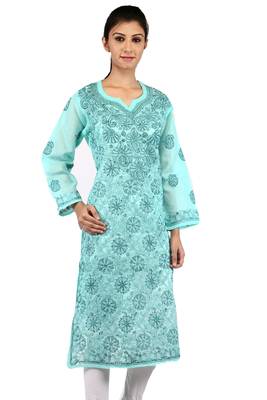 Green embroidered cotton stitched kurtas-and-kurtis 2