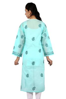 Green embroidered cotton stitched kurtas-and-kurtis 3