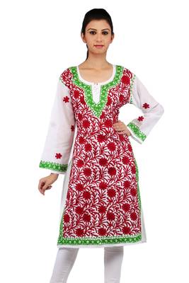 White embroidered cotton stitched kurtas-and-kurtis 1