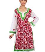White embroidered cotton stitched kurtas-and-kurtis