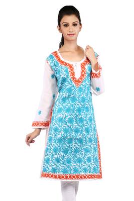 White embroidered cotton stitched kurtas-and-kurtis 2