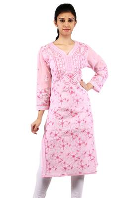 Pink embroidered cotton stitched kurtas-and-kurtis 1