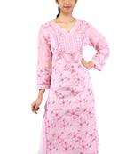 Pink embroidered cotton stitched kurtas-and-kurtis